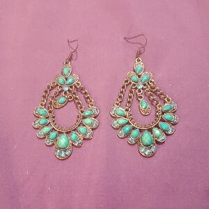 Elegant Turquoise and Gold Chandelier Earrings
